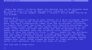 A screen grab of the Zombies Are South endless runner text adventure that was released by Sprixelsoft on April 1st 2013 as an April Fools joke.